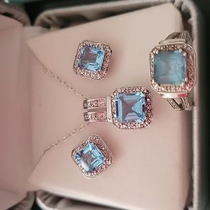 3 piece sterling silver and aquamarine set
